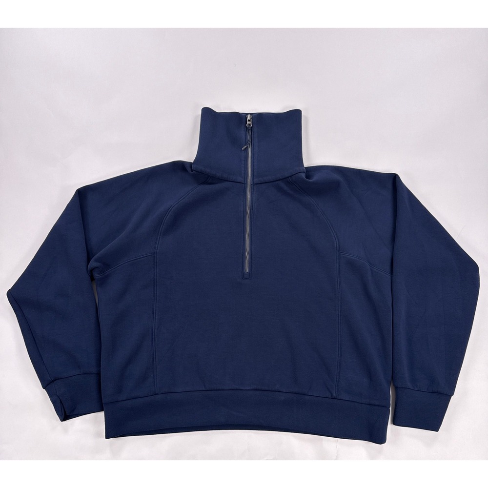 SPANX AirEssentials Half Zip Pullover Sweatshirt XL Navy Blue Spacer Knit Top